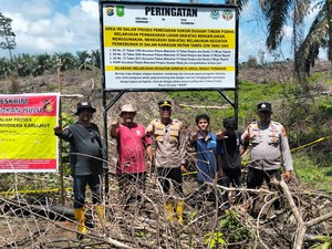 Polres Rohul Pasang Plang, Aktivitas di Area Bekas Karhutla Dilarang Keras