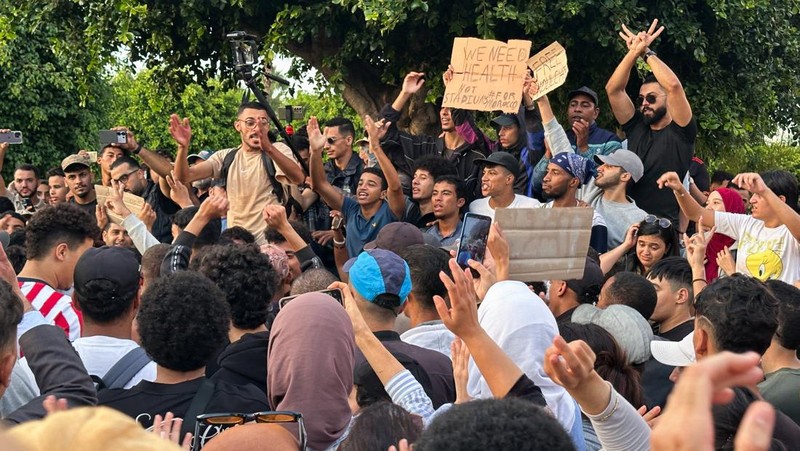 Protes anti-pemerintah yang dipimpin pemuda di Casablanca, maroko, Kamis (2/10/2025). (REUTERS/Stringer)