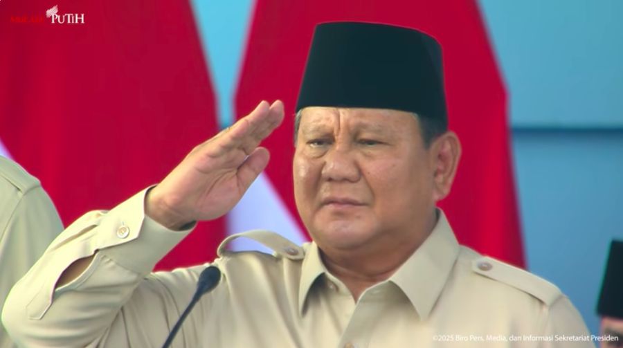 Presiden Prabowo Hadiri HUT ke-80 TNI Tahun 2025 di Monumen Nasional, Jakarta, (5/10/2025). (Tangkapan Layar Youtube/Sekretariat Presiden)