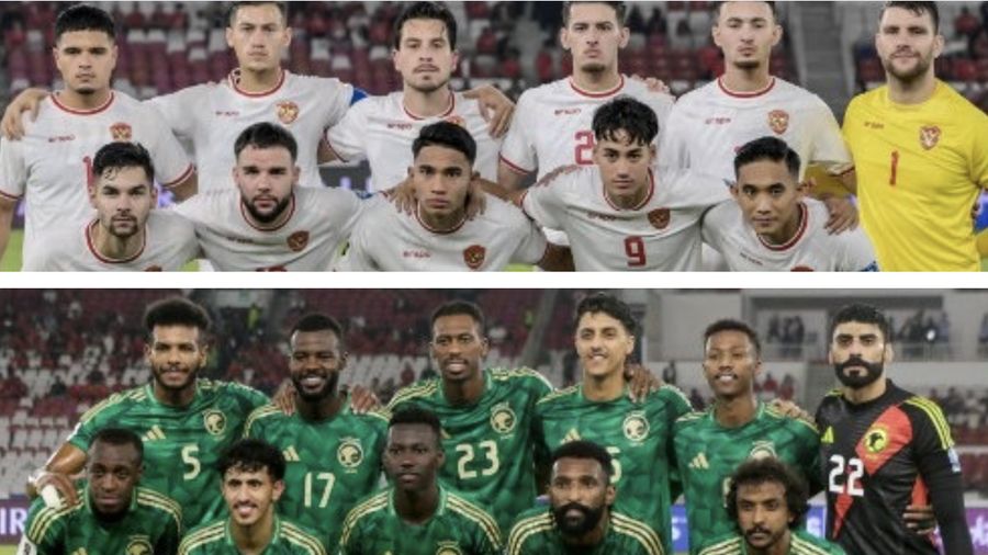 Foto kombinasi Timnas Arab Saudi dan Timnas Indonesia. (AFP)