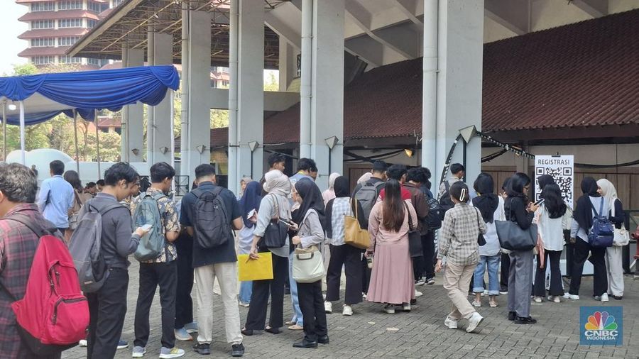 Gelaran bursa lowongan kerja (job fair) di lingkungan UI, yang akan berlangsung pada 10–11 Oktober 2025 di Balairung UI, Depok, Jawa Barat. (CNBC Indonesia/Chandra)