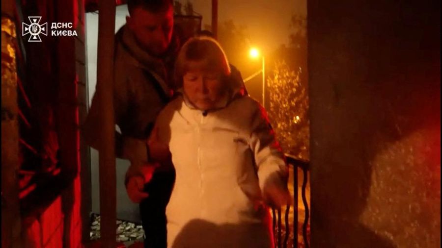 Fires are being extinguised in the aftermath of Russia's strikes, amid Russia's attack in Kyiv, Ukraine in this screen grab obtained from a handout video released October 10, 2025. State Emergency Service Of Ukraine in Kyiv Region/Handout via REUTERS