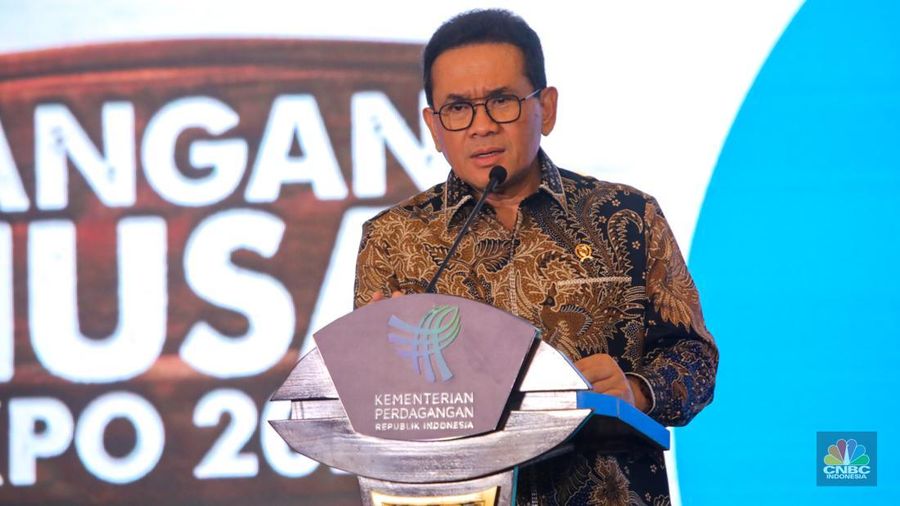Menteri Perdagangan, Budi Santoso menyampaikan sambutan saat opening ceremony Pangan Nusa 2025 di ICE BSD, Kabupaten Tangerang, Banten, Rabu (15/10/2025). (CNBC Indonesia/Faisal Rahman)