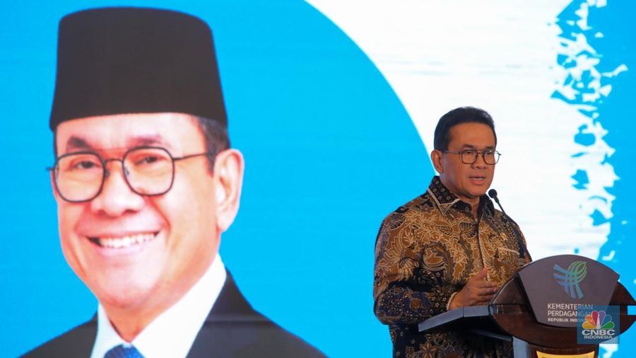 Menteri Perdagangan, Budi Santoso menyampaikan sambutan saat opening ceremony Pangan Nusa 2025 di ICE BSD, Kabupaten Tangerang, Banten, Rabu (15/10/2025). (CNBC Indonesia/Faisal Rahman)