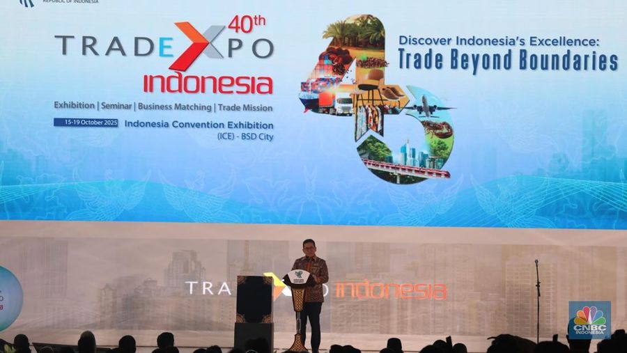 Suasana jelang Opening Ceremony Trade Expo Indonesia (TEI) 2025 di ICE BSD, Kabupaten Tangerang, Banten, Rabu (15/10/2025). (CNBC Indonesia/Faisal Rahman)