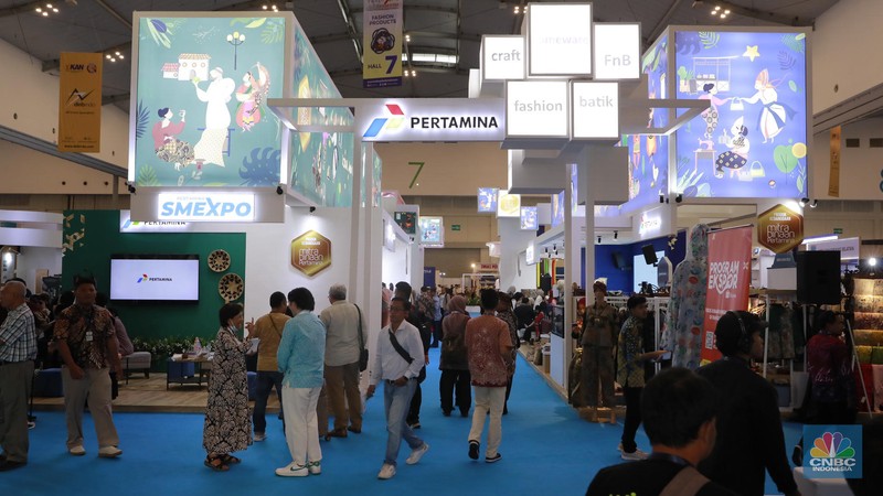 UMKM binaan Pertamina di ajang Trade Expo Indonesia (TEI) 2025 di ICE BSD City, Tangerang, Kamis, (16/10/2025). UMKM binaan Pertamina di ajang Trade Expo Indonesia (TEI) 2025 di ICE BSD City, Tangerang, Kamis, (16/10/2025). (CNBC Indonesia/Muhammad Sabki)
