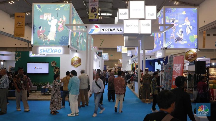 UMKM binaan Pertamina di ajang Trade Expo Indonesia (TEI) 2025 di ICE BSD City, Tangerang, Kamis, (16/10/2025). UMKM binaan Pertamina di ajang Trade Expo Indonesia (TEI) 2025 di ICE BSD City, Tangerang, Kamis, (16/10/2025). (CNBC Indonesia/Muhammad Sabki)
