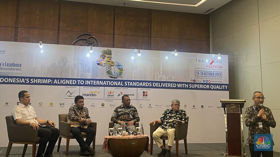 Diskusi Discover Indonesia's Shrimp: Aligned to International Standards Delivered with Superior Quality dalam gelaran Trade Expo Indonesia (TEI) 2025, Jumat (17/10/2025)/Teti Purwanti