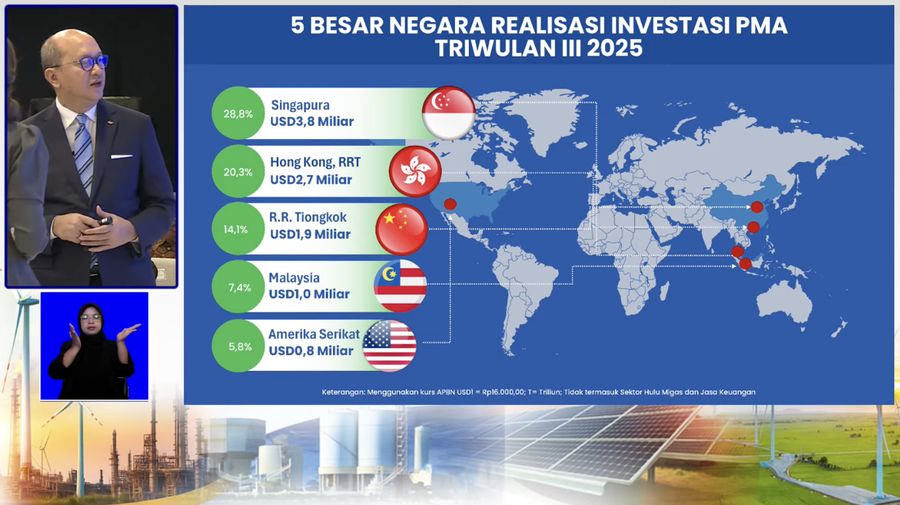 Konferensi Pers Realisasi Investasi TW III Tahun 2025. (Tangkapan layar youtube BKPM)