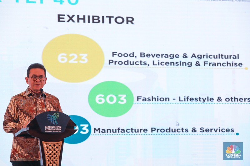 Menteri Perdagangan Budi Santoso menyampaikan pemaparan saat Closing Ceremony Trade Expo Indonesia (TEI) 2025 di ICE BSD, Kabupaten Tangerang, Minggu (19/10/2025). (CNBC Indonesia/Faisal Rahman) Menteri Perdagangan Budi Santoso menyampaikan pemaparan saat Closing Ceremony Trade Expo Indonesia (TEI) 2025 di ICE BSD, Kabupaten Tangerang, Minggu (19/10/2025). (CNBC Indonesia/Faisal Rahman)