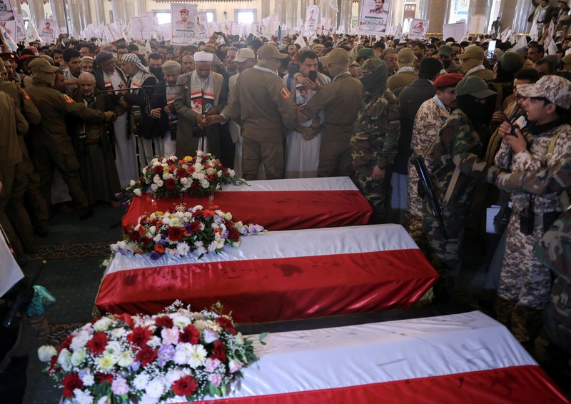 Prosesi pemakaman Kepala Staf Militer Houthi Muhammad al-Ghamari di Sanaa, Yaman, Senin (20/10/2025). (REUTERS/Khaled Abdullah) Prosesi pemakaman Kepala Staf Militer Houthi Muhammad al-Ghamari di Sanaa, Yaman, Senin (20/10/2025). (REUTERS/Khaled Abdullah)