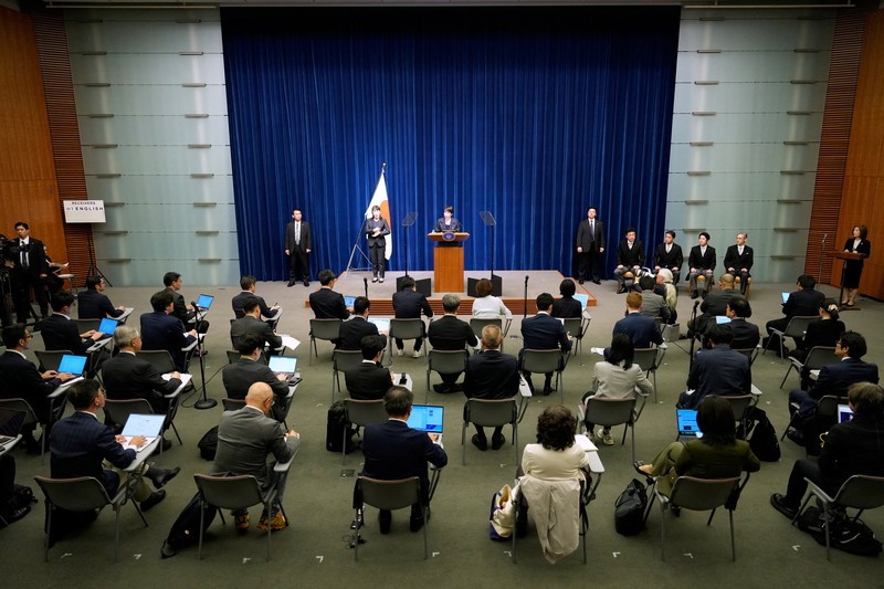 Perdana Menteri baru Jepang, Sanae Takaichi saat konferensi pers di kantor perdana menteri, Tokyo, Jepang, Selasa (21/10/2025). (Kiyoshi Ota/Pool via REUTERS) Perdana Menteri baru Jepang, Sanae Takaichi saat konferensi pers di kantor perdana menteri, Tokyo, Jepang, Selasa (21/10/2025). (Kiyoshi Ota/Pool via REUTERS)