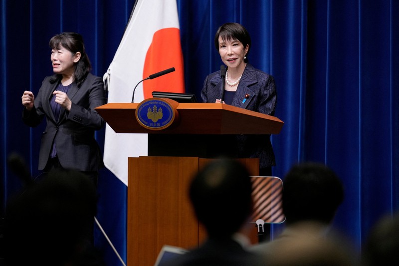Perdana Menteri baru Jepang, Sanae Takaichi saat konferensi pers di kantor perdana menteri, Tokyo, Jepang, Selasa (21/10/2025). (Kiyoshi Ota/Pool via REUTERS) Perdana Menteri baru Jepang, Sanae Takaichi saat konferensi pers di kantor perdana menteri, Tokyo, Jepang, Selasa (21/10/2025). (Kiyoshi Ota/Pool via REUTERS)