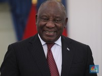 Presiden Afrika Selatan (Afsel) Matamela Cyril Ramaphosa di Istana Merdeka, Jakarta, Rabu (22/10/2025). (CNBC Indonesia/Tri Susilo)