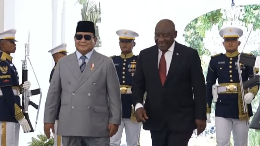 Presiden Prabowo Subianto menerima kunjungan Presiden Afrika Selatan Cyril Ramaphosa di Istana Negara, Jakarta, Rau (22/10/2025). (YouTube/Sekretariat Presiden)