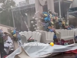 Viral Pernikahan di Pati Diterjang Badai: Dekorasi Rusak, Pengantin Dievakuasi