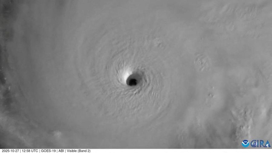 Convection within Hurricane Melissa over the Caribbean Sea, as seen from space, October 27, 2025, in this screengrab from satellite footage. CSU/CIRA & NOAA/Handout via REUTERS THIS IMAGE HAS BEEN SUPPLIED BY A THIRD PARTY. MANDATORY CREDIT. LABEL FROM SOURCE