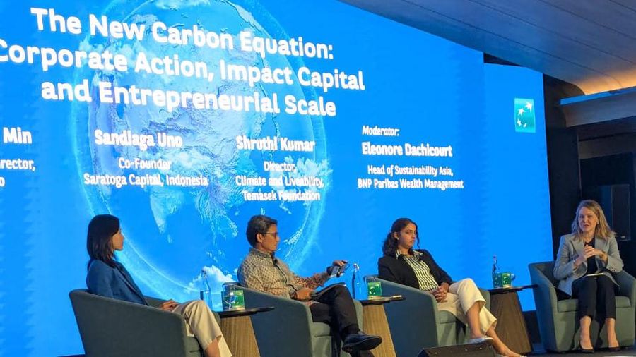 Sandiaga Uno saat menghadiri acara The New Carbon EquationL Corporate Action, Impact Capital and Enterpreneurial Scale di Jakarta. (Dok. Istimewa)
