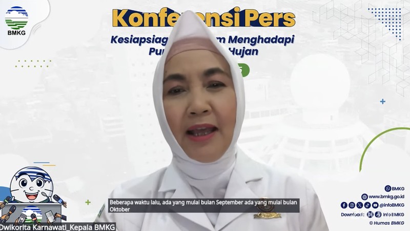Materi paparan Kepala BMKG, Dwikorita Karnawati dalam konferensi pers Kesiapsiagaan Hadapi Puncak Musim Hujan 2025/2026 pada Sabtu (1/11/2025). (Tangkapan Layar Youtube/Info BMKG)