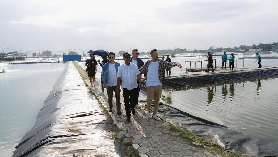 Menteri Kelautan dan Perikanan, Sakti Wahyu Trenggono, mengajak sejumlah figur publik ternama diantaranya Raffi Ahmad, Ariel Noah, Gading Marten, dan Desta untuk meninjau lokasi modeling budidaya ikan nila salin (BINS) di Karawang, Jawa Barat, Minggu (2/11/2025). (Instagram/raffinagita1717)