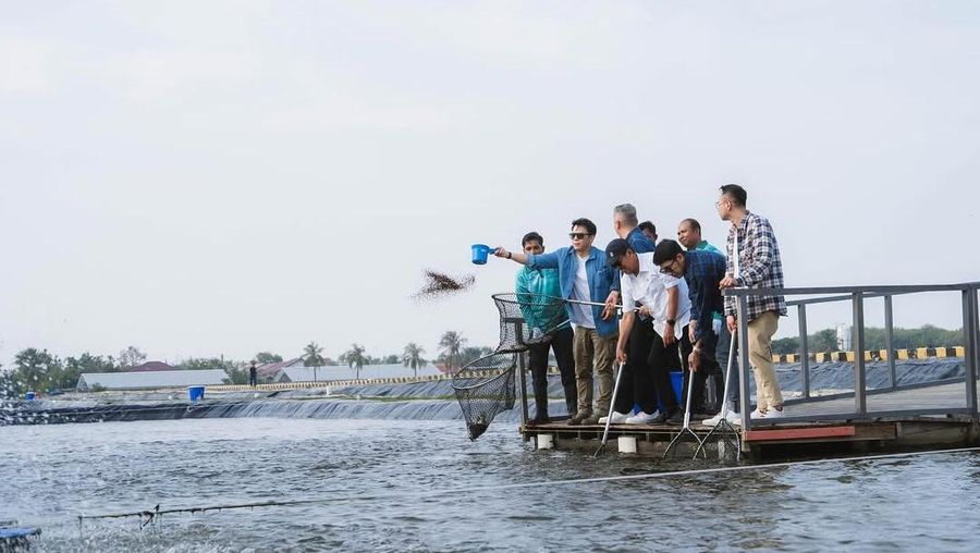 Menteri Kelautan dan Perikanan, Sakti Wahyu Trenggono, mengajak sejumlah figur publik ternama diantaranya Raffi Ahmad, Ariel Noah, Gading Marten, dan Desta untuk meninjau lokasi modeling budidaya ikan nila salin (BINS) di Karawang, Jawa Barat, Minggu (2/11/2025). (Instagram/raffinagita1717)