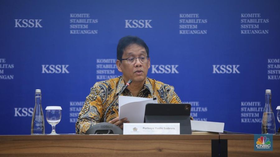 Menteri Keuangan, Purbaya Yudhi Sadewa saat konferensi pers Hasil Rapat Berkala KSSK IV Tahun 2025 di Jakarta, Senin (3/11/2025). (CNBC Indonesia/Faisal Rahman)