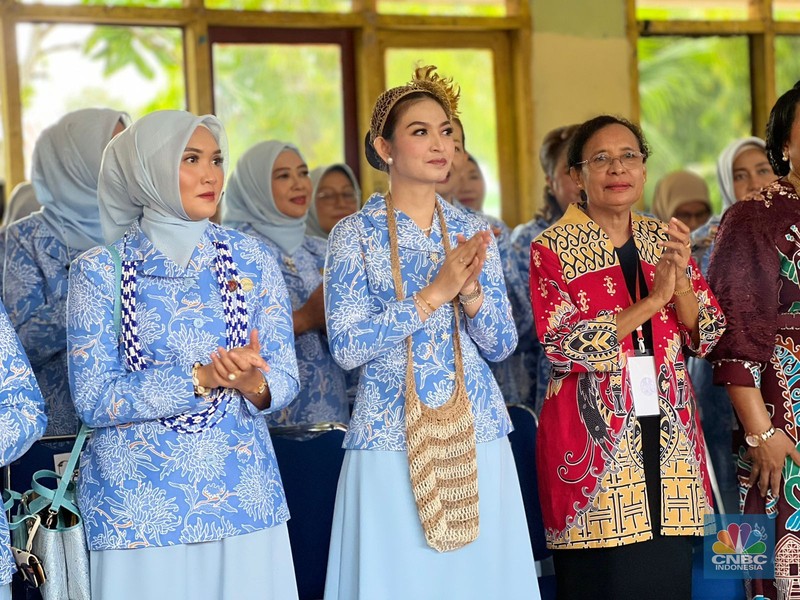 Ibu Wakil Presiden Selvi Gibran Rakabuming melakukan sosialisasi internet sehat pada siswa SD di Manokwari, Papua Barat, Rabu (5/11/2025). (CNBC Indonesia/Halimatus Sa’diyah)