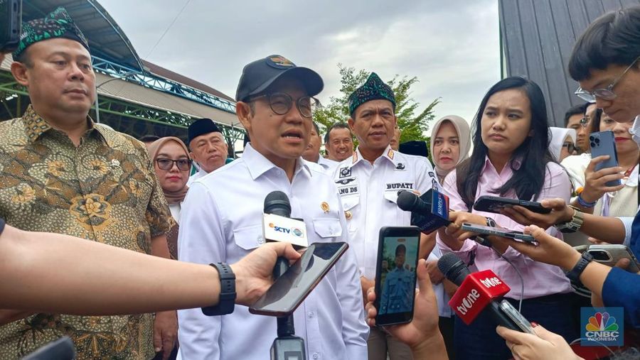 Menteri Koordinator Bidang Pemberdayaan Masyarakat Muhaimin Iskandar di Sabilulungan Dome, Kabupaten Bandung, Provinsi Jawa Barat, Rabu (5/11/2025). (CNBC Indonesia/M. Fakhriansyah)