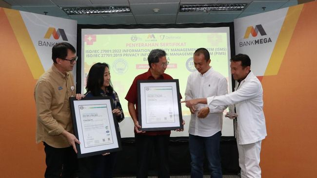 Top! Bank Mega Raih Sertifikasi ISO 27001:2022 dan ISO 27701:2019