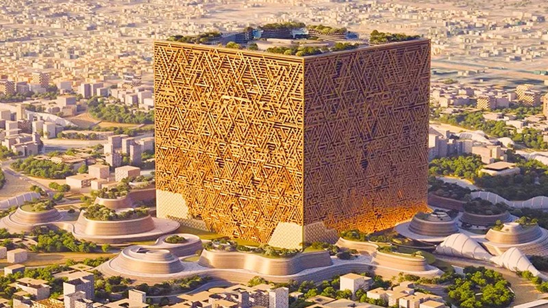 Arab Saudi lanjutkan pembangunan megacity New Murabba di Riyadh dengan ikon The Mukaab setinggi 400 m. Proyek Visi 2030 ini ditarget rampung pada tahun 2030. (Dok. Murabba)