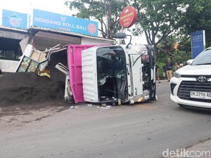 Pengantar LPG Tewas Tertimpa Truk Pasir di Tanjakan GWK Ungasan