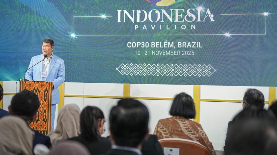 Utusan Khusus Presiden RI Bidang Iklim dan Energi, Hashim S. Djojohadikusumo saat menghadiri peresmian Paviliun Indonesia di Konferensi Perubahan Iklim PBB ke-30 (COP30) di Belém, Brasil. (Dok. Istimewa)