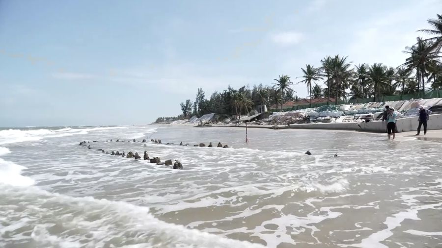 Erosi pantai parah yang disebabkan oleh Topan Kalmaegi pada Sabtu mengungkap kerangka kapal dagang kayu berusia berabad-abad di Pantai Tan Thanh, kawasan kota kuno Hoi An yang terdaftar sebagai Warisan Dunia UNESCO. (Tangkapan Layar Video Reuters/TRAN ANH PHUONG)