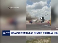 Video: Pesawat Rombongan Menteri Terbakar Hebat di Landasan