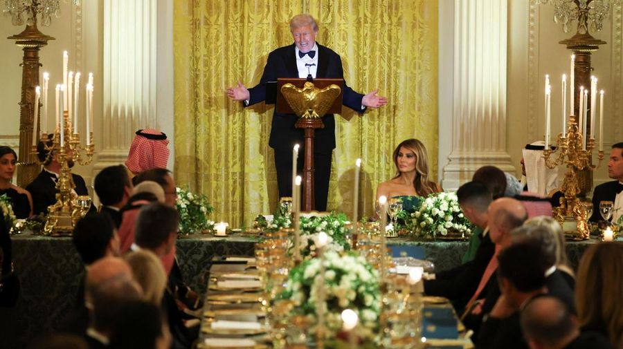 U.S. President Donald Trump speaks as he hosts a dinner for Saudi Crown Prince and Prime Minister Mohammed bin Salman, at the White House in Washington, D.C., U.S., November 18, 2025. REUTERS/Tom Brenner