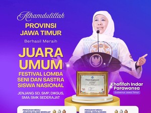 Jatim Juara Umum FLS3N 2025, Khofifah: Bukti Pelajar Kreatif Inovatif