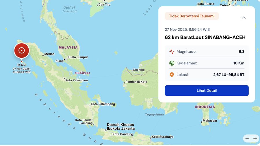 Gempa bumi mengguncang Sinabang, Aceh dengan kekuatan 6,3 Magnitudo. (Dok. BMKG)