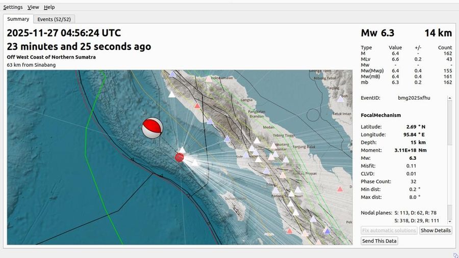 Gempa Bumi Tektonik dengan magnitudo M6,3 di Simeulie, Aceh, tidak berpotensi tsunami. (Dok. BMKG)