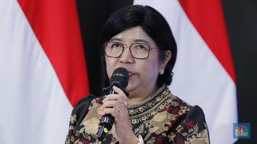 Deputi Gubernur Senior Bankk Indonesia (BI), Destry Damayanti menyampaikan paparan dalam acara Financial Forum 2025 di Jakarta, Rabu (3/12/2025). (CNBC Indonesia/Tri Susilo)