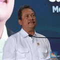 Menteri Kelautan dan Perikanan, Sakti Wahyu Trenggono saat menyampaikan sambutan dalam pelepasan Ekspor Udang Indonesia Bersertifikat Bebas Cesium-137 ke Amerika Serikat di Jakarta, Rabu (3/12/2025). (CNBC Indonesia/Muhammad Sabki)