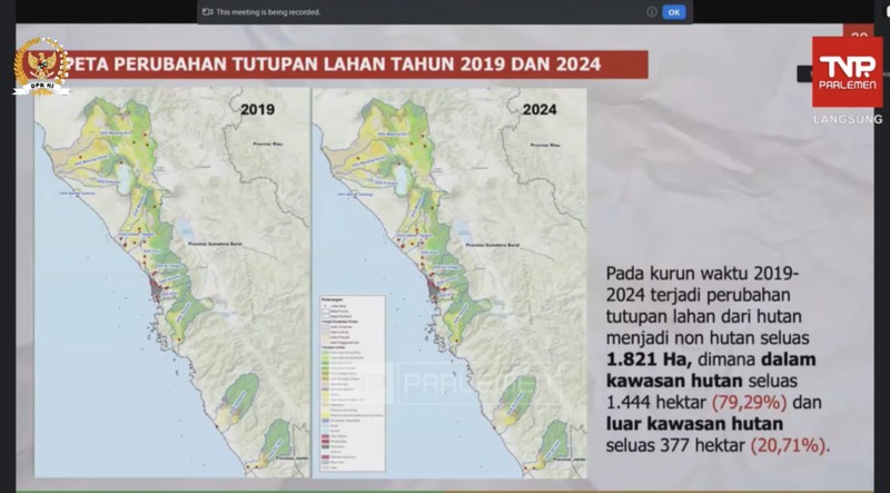 Menteri Kehutanan, Raja Juli Antoni saat rapat kerja dengan Komisi IV DPR RI di Komplek Parlemen, Jakarta, Kamis (4/12/2025). (Tangkapan Layar Youtube/DPR RI)