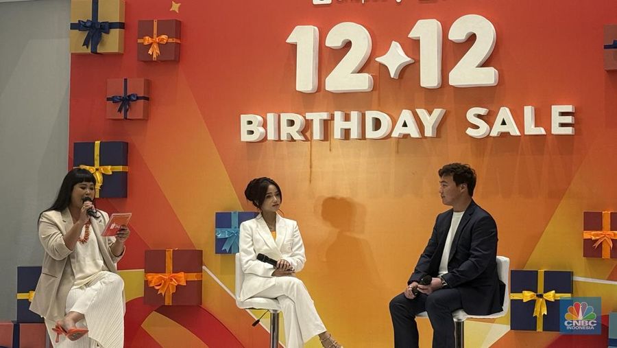 Acara Puncak 12.12 Birthday Sale dan Perayaan Satu Dekade Shopee di kawasan Jakarta Selatan, Jumat (5/12/2025). (CNBC Indonesia/Lynda Hasibuan)