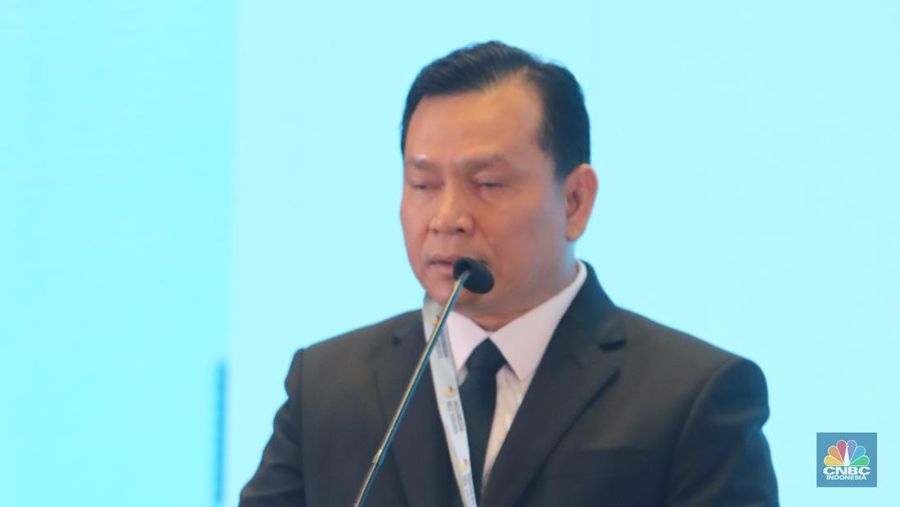 Deputi Bidang Koordinasi Energi dan Sumber Daya Mineral, Kementerian Koordinator Bidang Perekonomian, selaku Wakil Ketua I Tim Pelaksana KEK, Elen Setiadi saat menyampaikan paparan dalam Indonesia SEZ Business Forum 2025 di Jakarta, Selasa (9/12/2025). (CNBC Indonesia/Faisal Rahman)