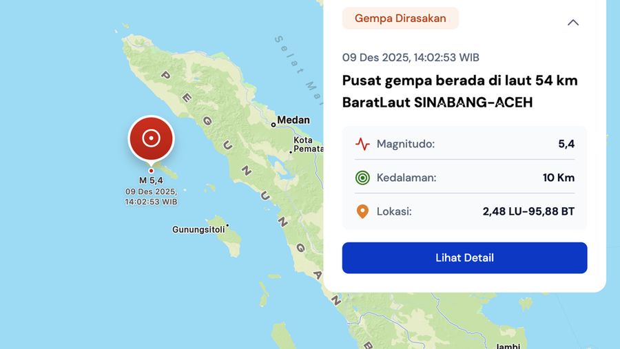 Gempa bumi mengguncang SINABANG-ACEH dengan magnitudo 5,4M. (Dok. BMKG)