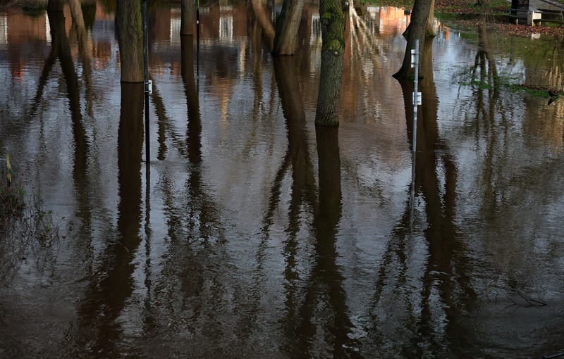 A drone view shows buildings near River Ouse, which burst its banks and partially flooded sections of nearby roads, in York, Britain, December 10, 2025. REUTERS/Phil Noble