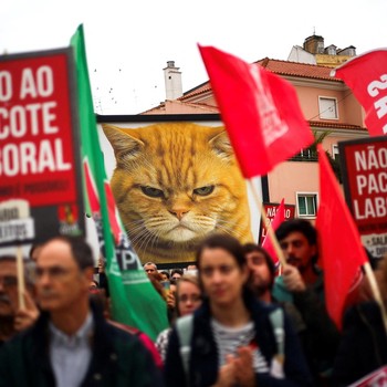 Demo Buruh Heboh, Poster Kucing Marah Gantikan Bendera One Piece