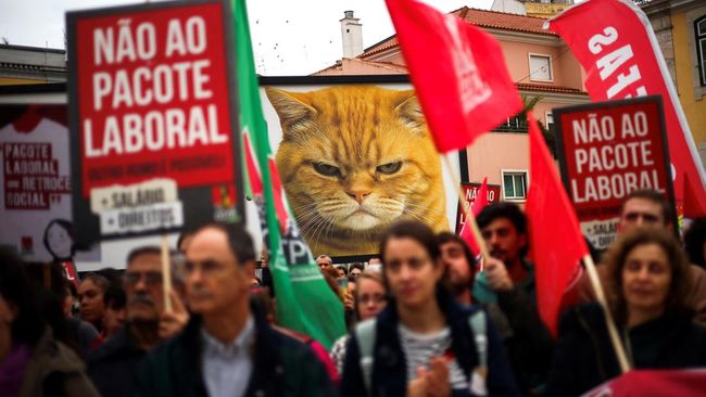 Demo Buruh Heboh, Poster Kucing Marah Gantikan Bendera One Piece