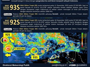 Siklon Tropis Bakung Aktif, BMKG Pantau Bibit Siklon 92S dan 93S