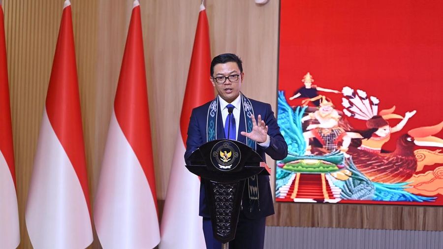 Menteri Luar Negeri Sugiono saat memberi sambutan dalam pembukaan Rapat Kerja Badan Pemeriksa Keuangan (BPK) tahun 2025 pada Senin (15/12/2025). (Dok. Kemlu)