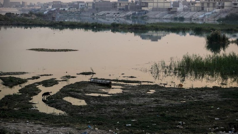 Suasana Sungai Tigris di Baghdad Irak. Negara yang sangat terdampak oleh perubahan iklim, telah dilanda kekeringan dan curah hujan rendah selama bertahun-tahun. (AFP/AHMAD AL-RUBAYE)